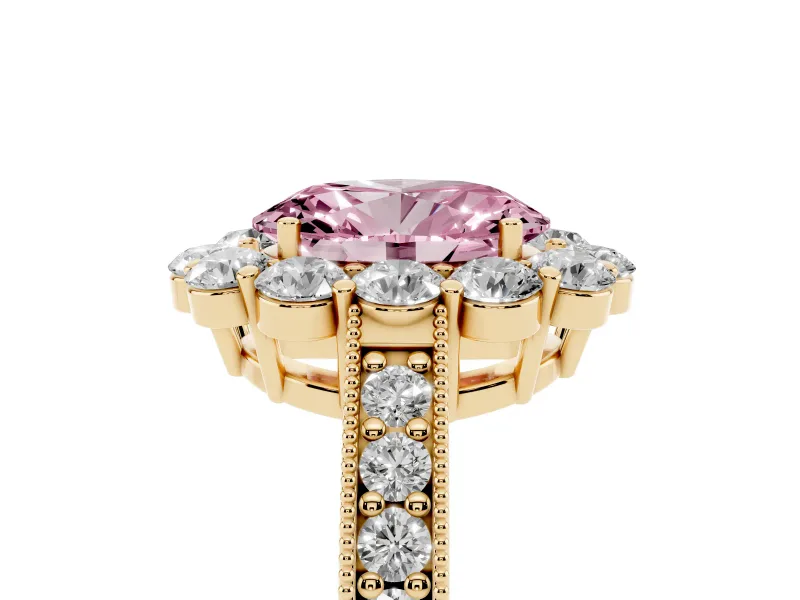 Oval Vintage Halo Engagement Ring Setting for a Fancy Pink Lab-Grown Diamond | Yellow Gold