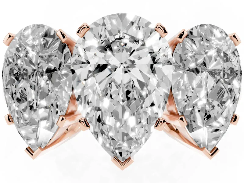 Pear-Shaped Three Stone Engagement Ring Setting | Large Side Stones | Rose Gold