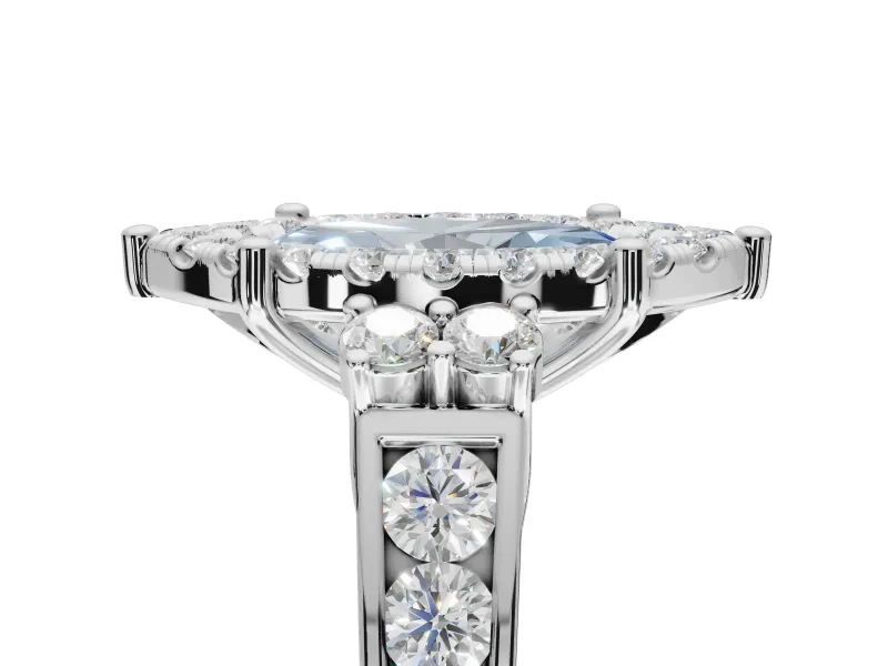 Marquise Halo Engagement Ring Setting for a Fancy Blue Lab-Grown Diamond | Side Clusters | Platinum