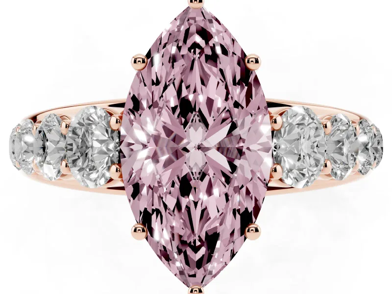 Marquise Graduated Side Stone Engagement Ring Setting for a Fancy Pink Lab-Grown Diamond | Flat Top Band | Rose Gold