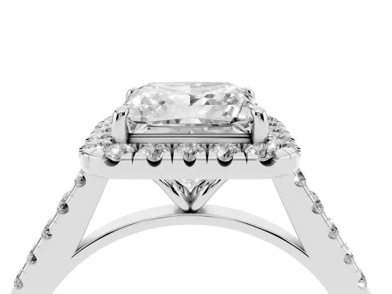 Princess Cut Halo Engagement Ring Setting | Pave Shoulders | Sterling Silver