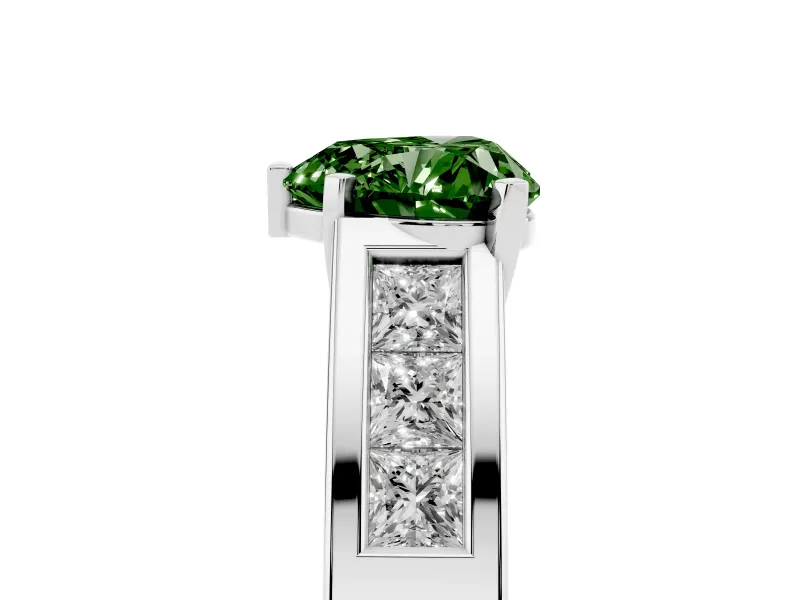 Heart-Shaped Channel-Set Engagement Ring Setting for a Fancy Green Lab-Grown Diamond | Platinum