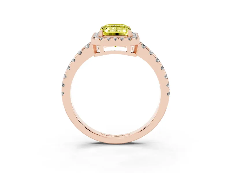 Emerald Cut Halo Engagement Ring Setting for a Fancy Yellow Lab-Grown Diamond | Graduated Pavé Band | Rose Gold
