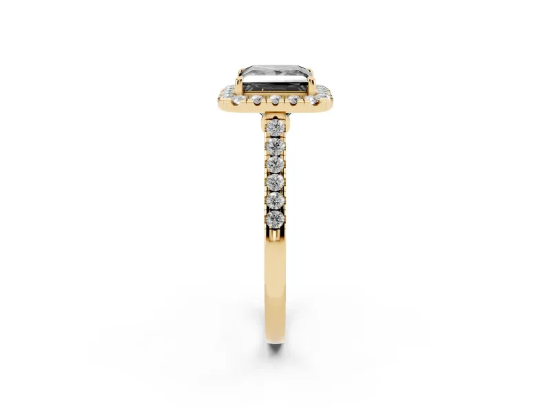 Princess Cut Halo Engagement Ring Setting for a Black Center | Pavé Shoulders | Yellow Gold