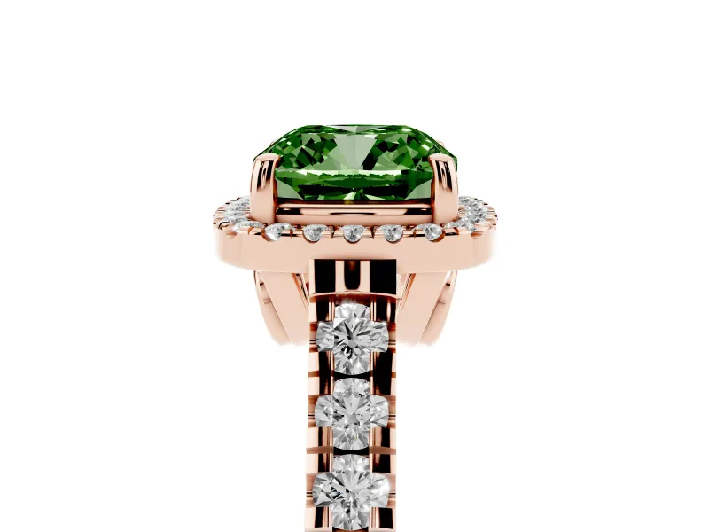 Cushion Cut Accented Halo Engagement Ring Setting for a Fancy Green Lab-Grown Diamond | Rose Gold