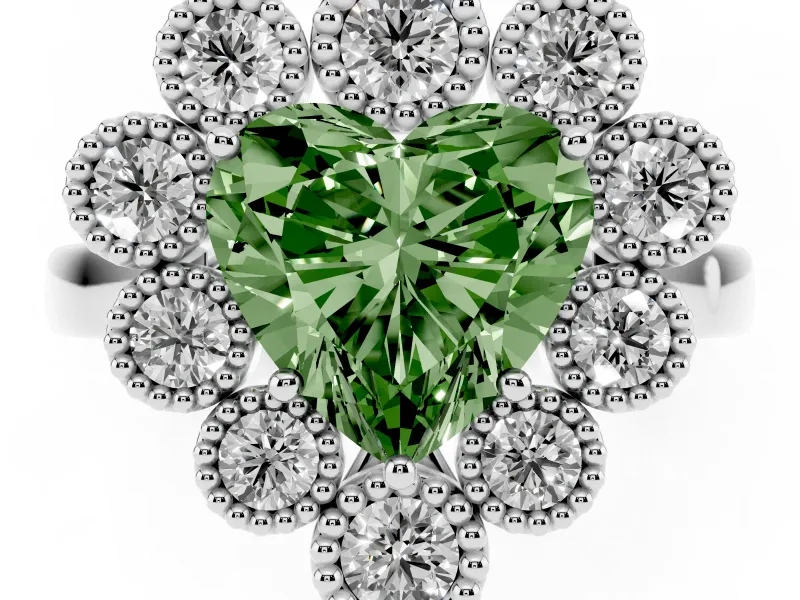 Heart-Shaped Halo Engagement Ring Setting for a Fancy Green Lab-Grown Diamond | Sterling Silver - Design NV-24775
