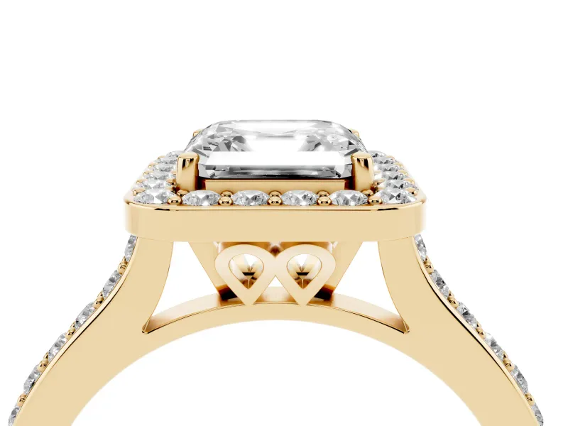 Asscher Cut Pavé Halo Engagement Ring Setting | Yellow Gold