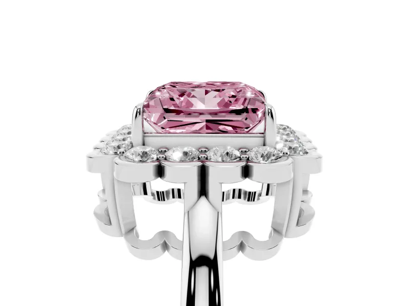 Princess Cut Halo Engagement Ring Setting for a Fancy Pink Lab-Grown Diamond | Sterling Silver - Design NV-24719