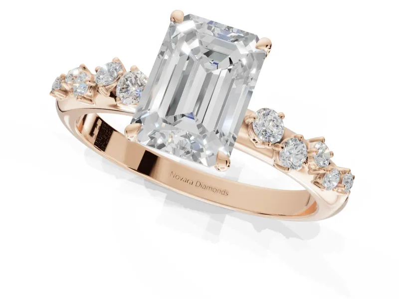 Emerald Cut Solitaire Engagement Ring Setting | Graduated Scattered Accents | Rose Gold