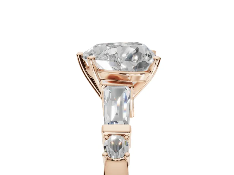 Heart-Shaped Tapered Baguette Engagement Ring Setting | Bar Set Sides | Rose Gold