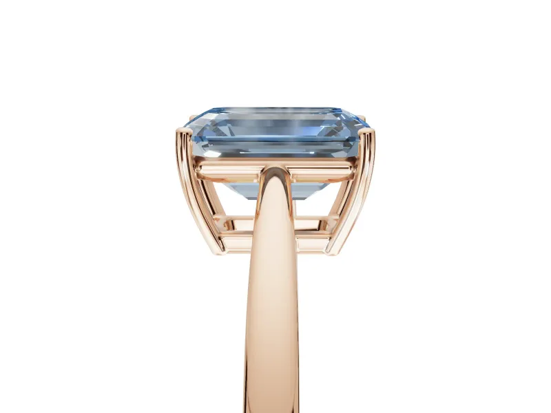 Emerald Cut Cathedral Solitaire Engagement Ring Setting for a Fancy Blue Lab-Grown Diamond | Open Shoulders | Rose Gold