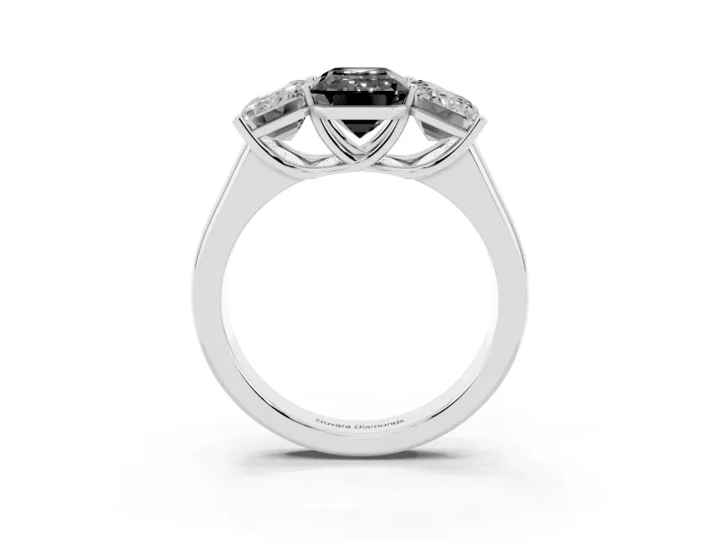 Emerald Cut Three Stone Engagement Ring Setting for a Black Center | Basket Prong Heads | Sterling Silver