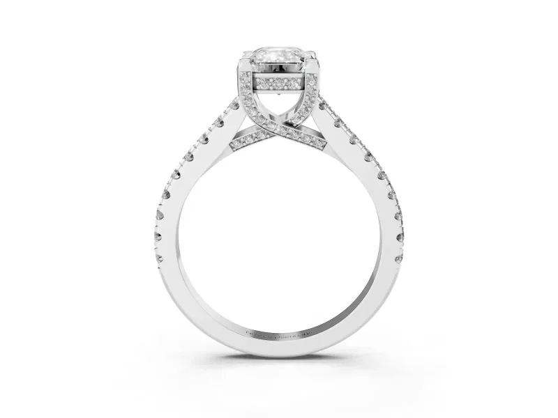 Emerald Cut Hidden Halo Pave Engagement Ring Setting | Claw Prongs | Platinum