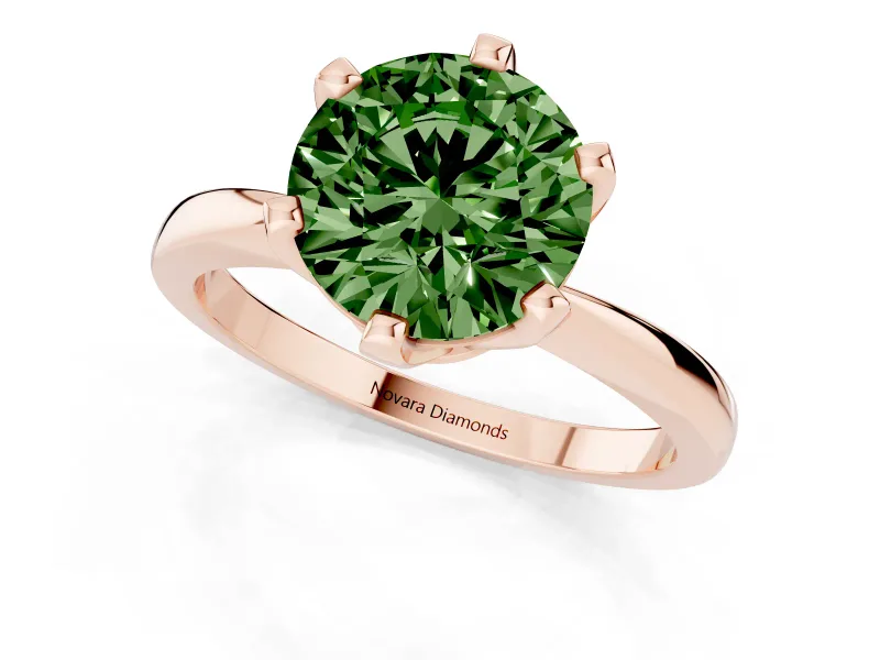 Round Tapered Solitaire Engagement Ring Setting for a Fancy Green Lab-Grown Diamond | Claw Prong Head | Rose Gold