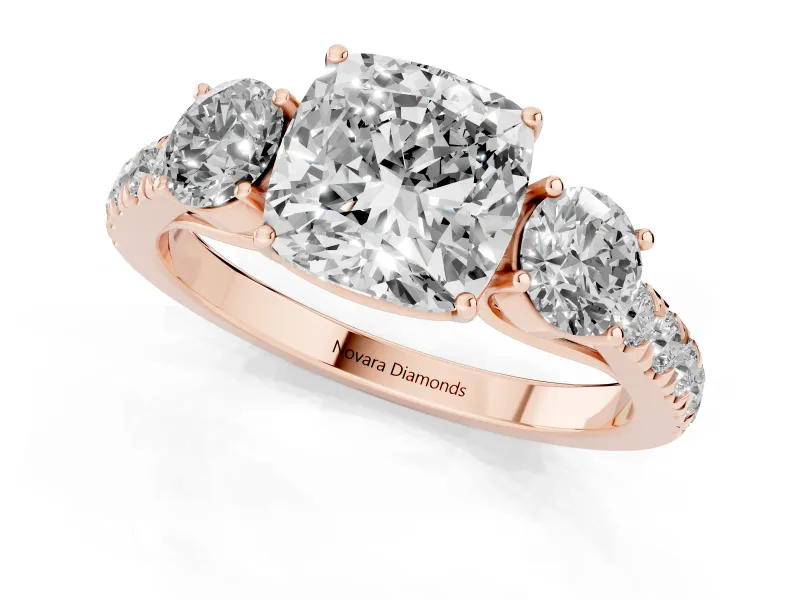 Cushion Cut Three Stone Engagement Ring Setting | Rose Gold