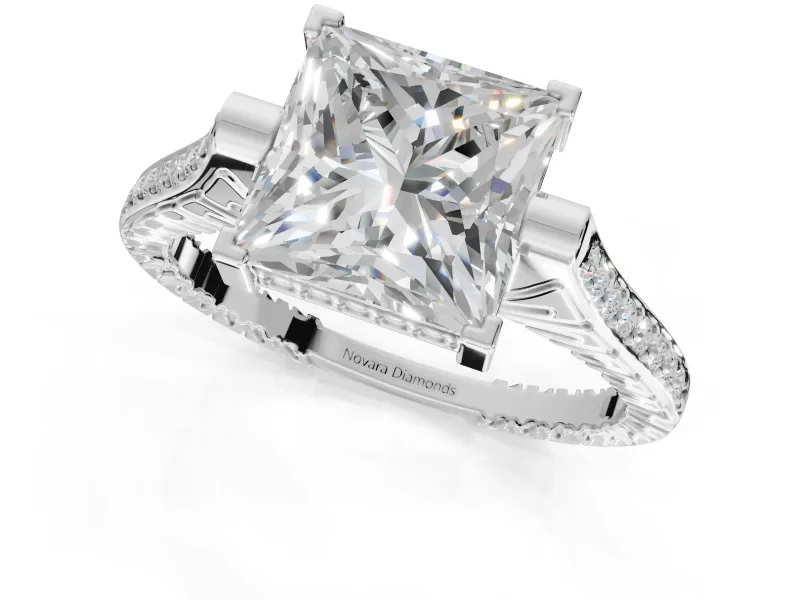 Princess Cut Vintage Cathedral Engagement Ring Setting | Carved Band | Platinum