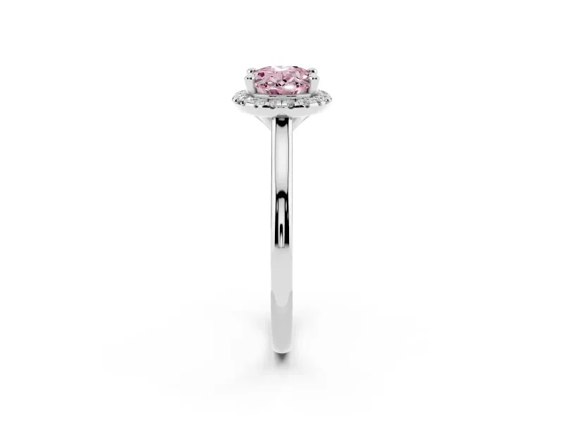 Oval Halo Engagement Ring Setting for a Fancy Pink Lab-Grown Diamond | Plain Polished Band | White Gold
