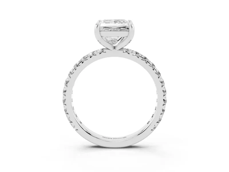 Princess Cut Diamond Pavé Solitaire Ring Set in Platinum with Round Band and Prong Setting