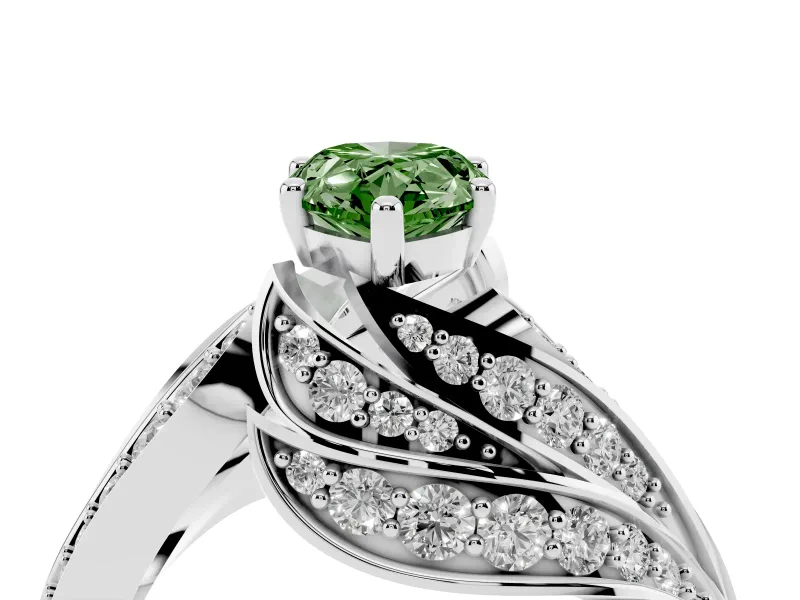 Pear-Shaped Bypass Hidden Halo Engagement Ring Setting for a Fancy Green Lab-Grown Diamond | Graduated Pavé | Platinum
