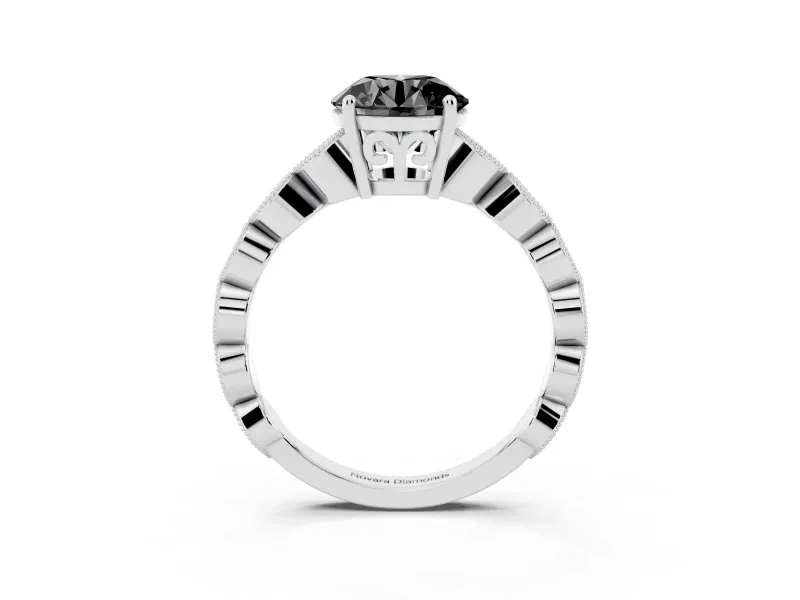 Fancy Black Round Cut Diamond Solitaire Ring Set in Platinum with Infinity Twist Pavé Band