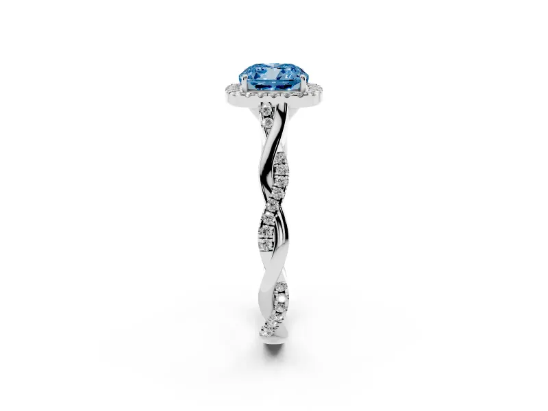Cushion Cut Twist Halo Engagement Ring Setting for a Fancy Blue Lab-Grown Diamond | Platinum