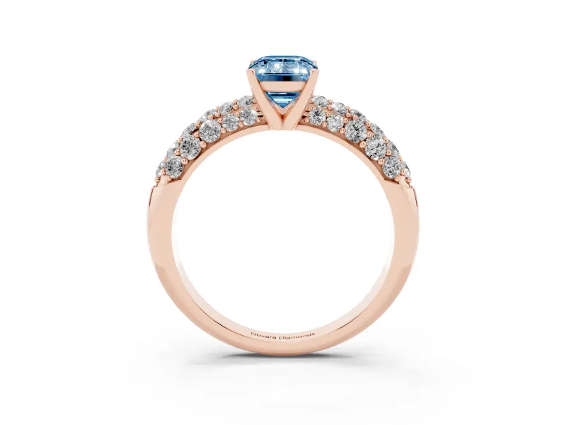 Emerald Cut Multi Row Pave Engagement Ring Setting for a Fancy Blue Lab-Grown Diamond | Rose Gold