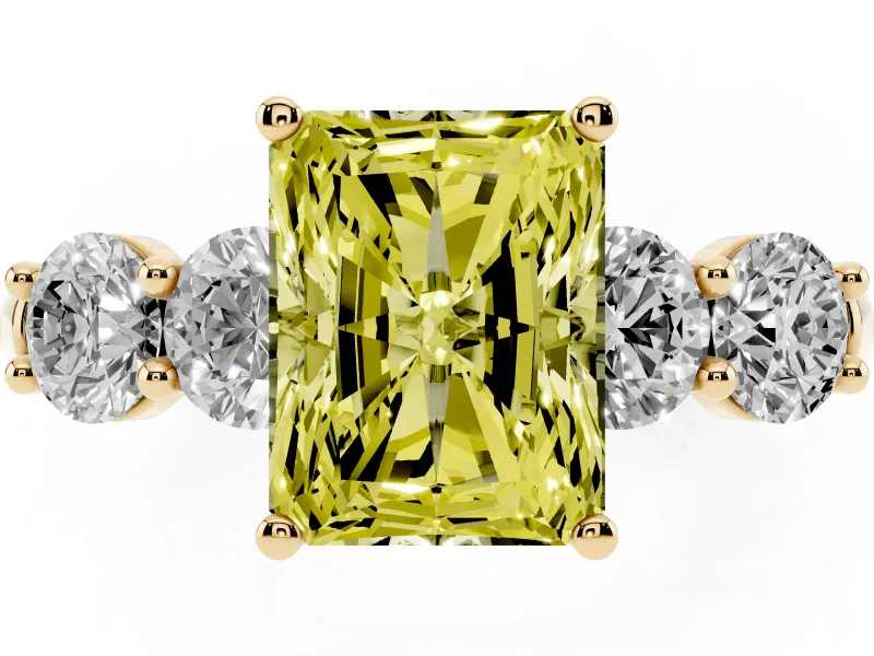 Radiant Cut Five Stone Engagement Ring Setting for a Fancy Yellow Lab-Grown Diamond | Plain Band | Yellow Gold