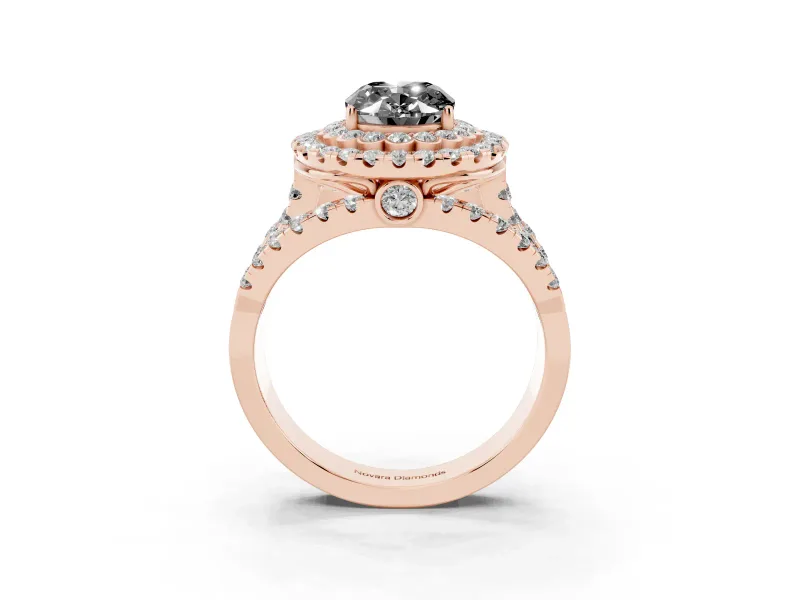 Oval Double Halo Split Shank Engagement Ring Setting for a Black Center | Pavé Strands | Rose Gold