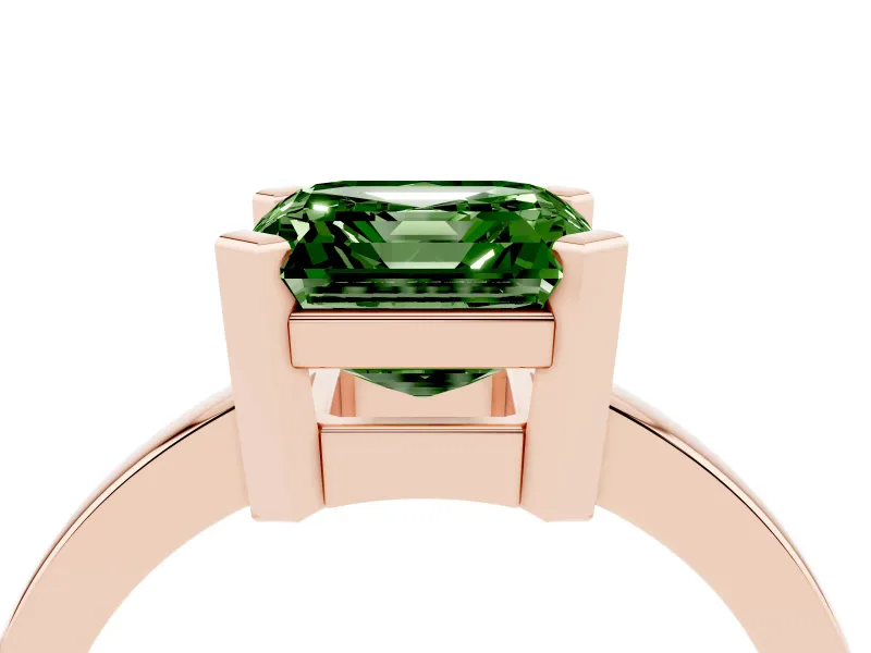 Asscher Cut Solitaire Engagement Ring Setting for a Fancy Green Lab-Grown Diamond | Flat Tab Prongs | Rose Gold