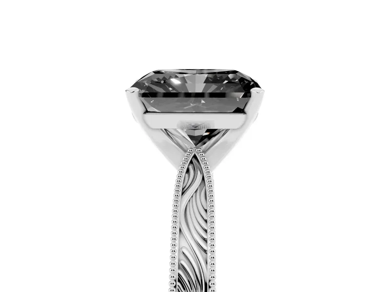 Fancy Black Radiant Cut Diamond Solitaire Milgrain Engraved Band Set in Silver with Prong Setting