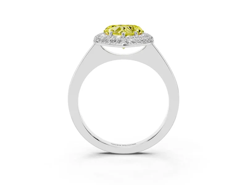 Fancy Yellow Heart Cut Diamond Halo Engagement Ring Set in Platinum with Solitaire Band and Prong Setting
