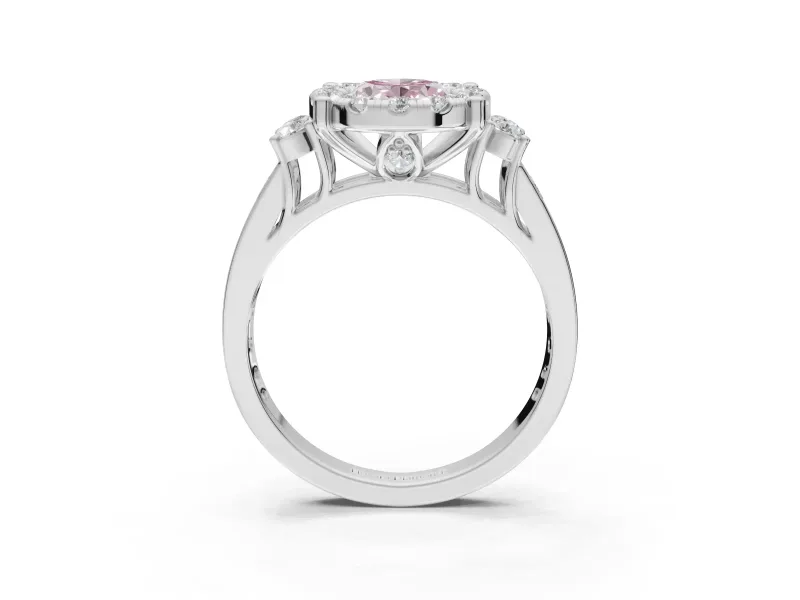 Oval Halo Engagement Ring Setting for a Fancy Pink Lab-Grown Diamond | Graduated Channel Band | Sterling Silver