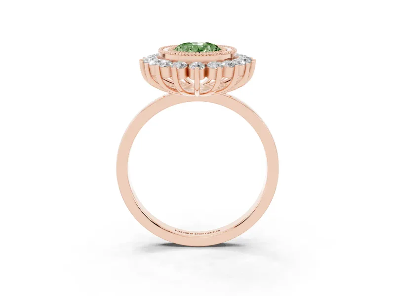 Oval Bezel Halo Engagement Ring Setting for a Fancy Green Lab-Grown Diamond | Rose Gold