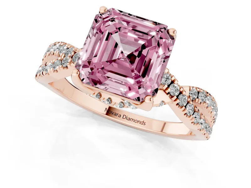 Asscher Cut Twisted Pave Engagement Ring Setting for a Fancy Pink Lab-Grown Diamond | Split Shank | Rose Gold