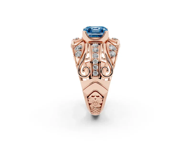 Asscher Cut Art Deco Engagement Ring Setting for a Fancy Blue Lab-Grown Diamond | Rose Gold