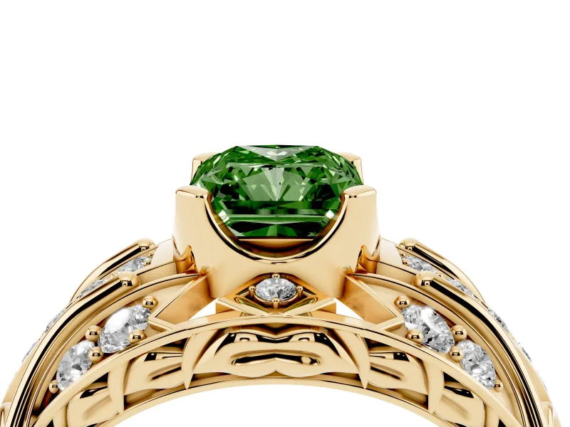 Radiant Cut Art Deco Engagement Ring Setting for a Fancy Green Lab-Grown Diamond | Yellow Gold