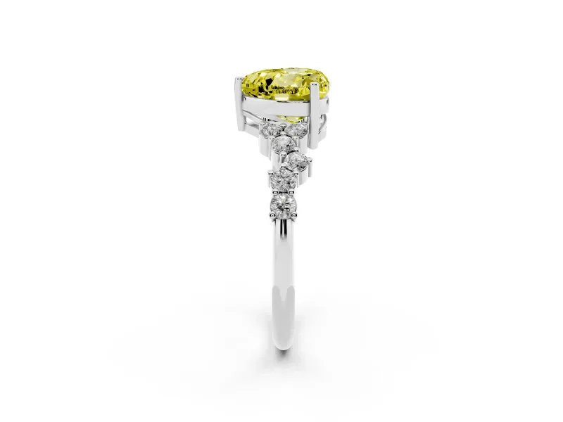 Heart-Shaped Accented Engagement Ring Setting for a Fancy Yellow Lab-Grown Diamond | White Gold