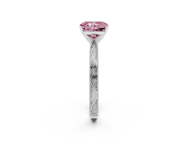 Radiant Cut Engraved Engagement Ring Setting for a Fancy Pink Lab-Grown Diamond | Sterling Silver