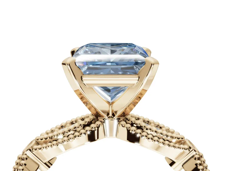 Princess Cut Vintage Engagement Ring Setting for a Fancy Blue Lab-Grown Diamond | Graduated Stations | Yellow Gold