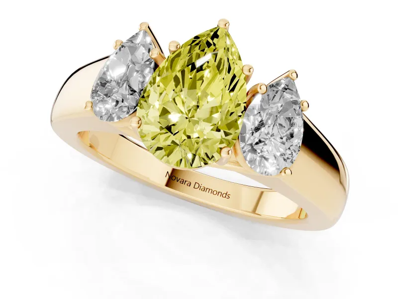 Pear-Shaped 3 Stone Engagement Ring Setting for a Fancy Yellow Lab-Grown Diamond | Yellow Gold