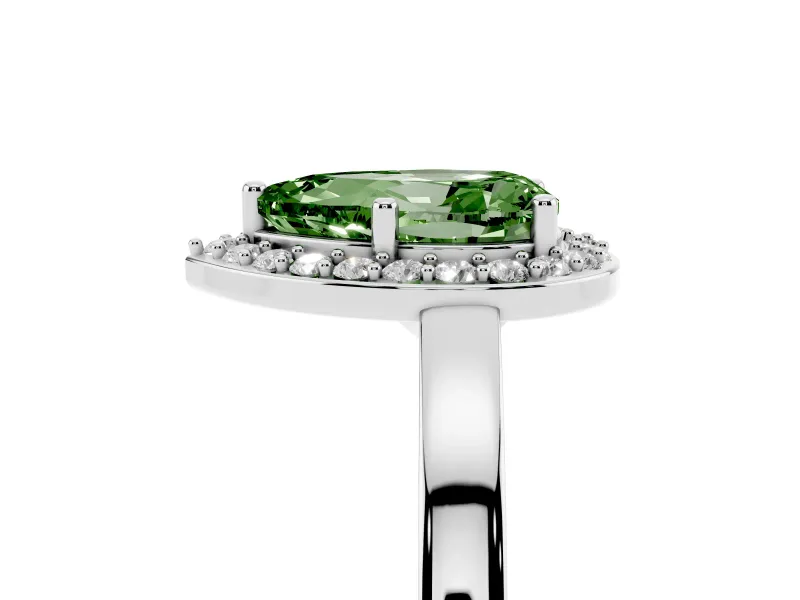 Fancy Green Pear Cut Diamond Halo Ring Set in White gold with Solitaire Band and Prong Setting