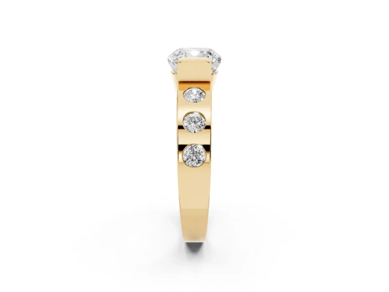 Cushion Cut Tension Style Engagement Ring Setting | Flush Set Accents | Yellow Gold