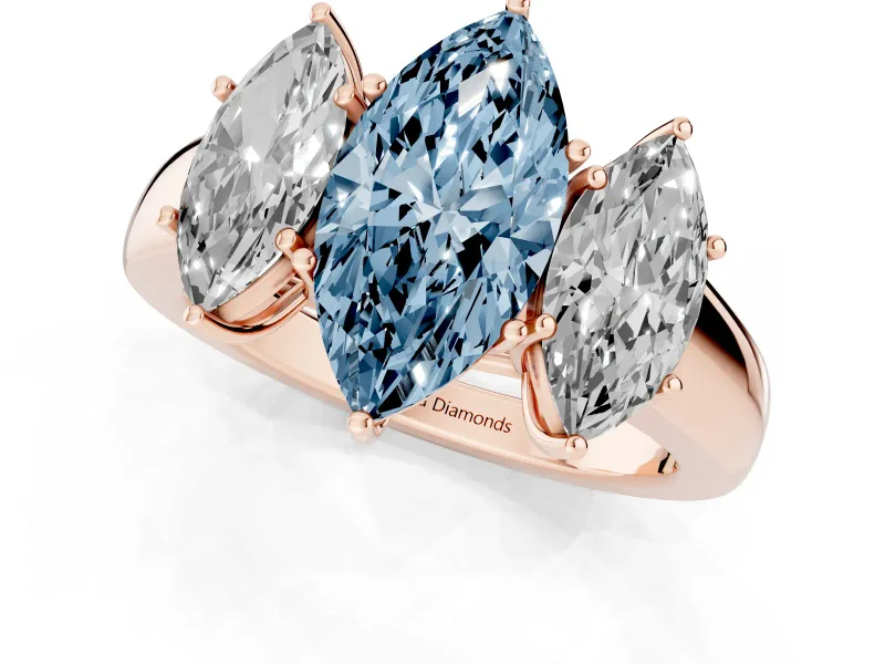 Marquise 3 Stone Engagement Ring Setting for a Fancy Blue Lab-Grown Diamond | Rose Gold