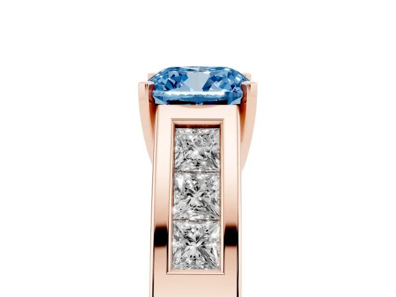 Cushion Cut Channel-Set Engagement Ring Setting for a Fancy Blue Lab-Grown Diamond | Rose Gold