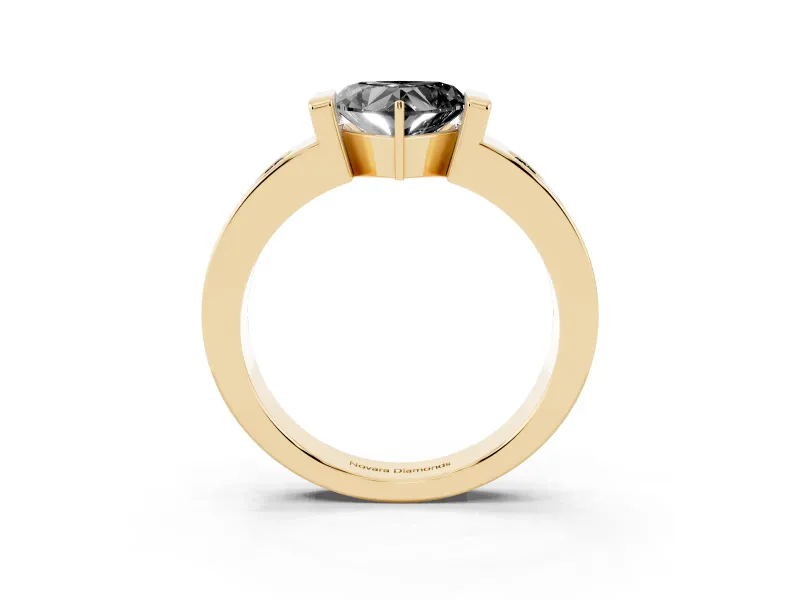 Heart-Shaped Tension Style Engagement Ring Setting for a Black Center | Yellow Gold