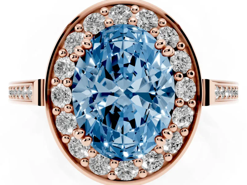 Oval Halo Engagement Ring Setting for a Fancy Blue Lab-Grown Diamond | Polished Halo Rim | Rose Gold