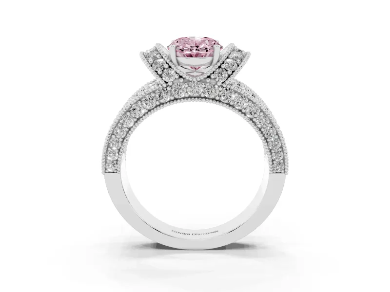 Oval Vintage Pave Engagement Ring Setting for a Fancy Pink Lab-Grown Diamond | Milgrain Edges | Sterling Silver