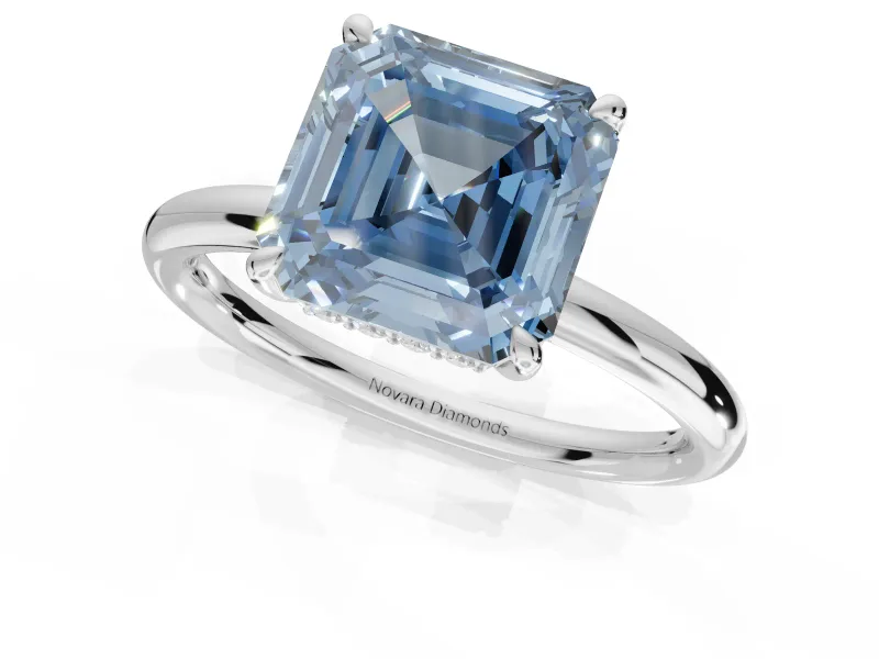 Asscher Cut Hidden Halo Ring Setting for a Fancy Blue Lab-Grown Diamond | White Gold