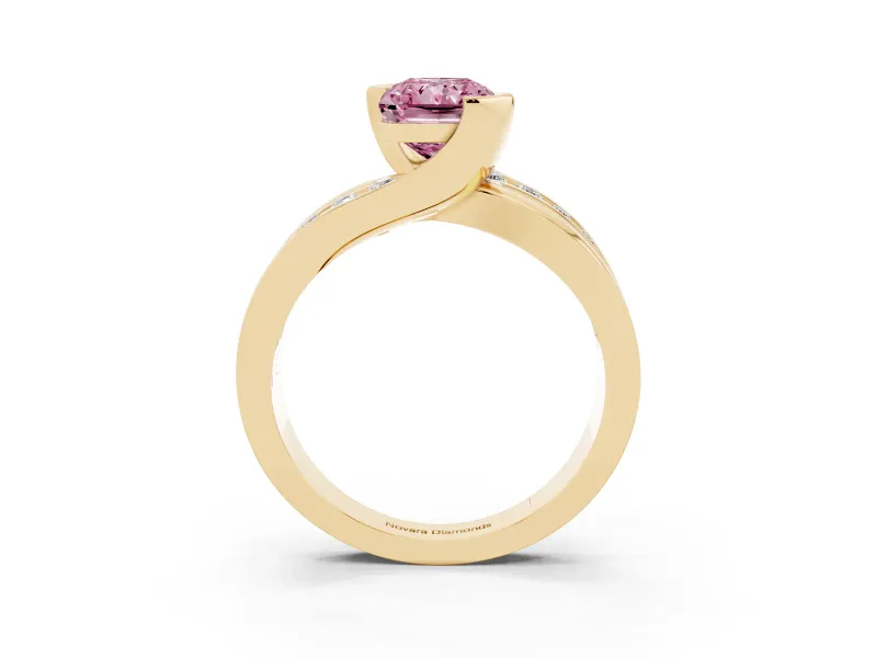 Radiant Cut Graduated Bypass Engagement Ring Setting for a Fancy Pink Lab-Grown Diamond | Split Shank | Yellow Gold