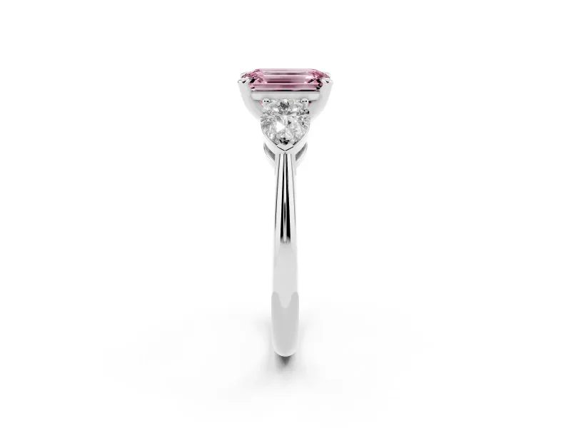 Emerald Cut 3-Stone Engagement Ring Setting for a Fancy Pink Lab-Grown Diamond | Platinum
